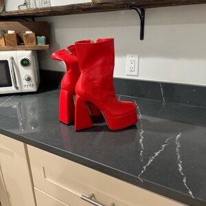 Red Platform Ankle Boots